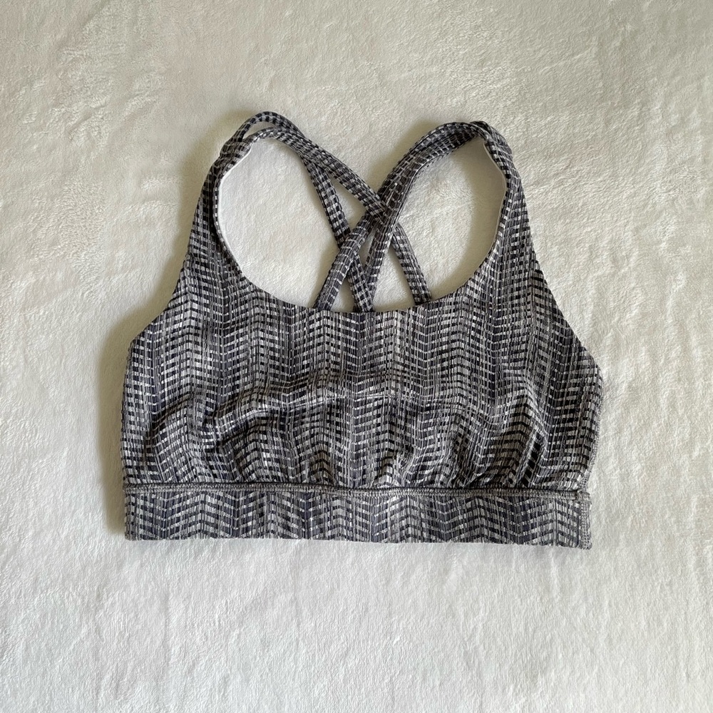 Lululemon Energy Bra Power Luxtreme Arrow Jacquard Battleship Silver Spoon